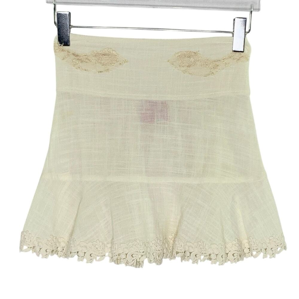 Vanita Rosa Skirt XS/S Flared Ruffle Linen Bamboo Gauze Mini Lace Detail